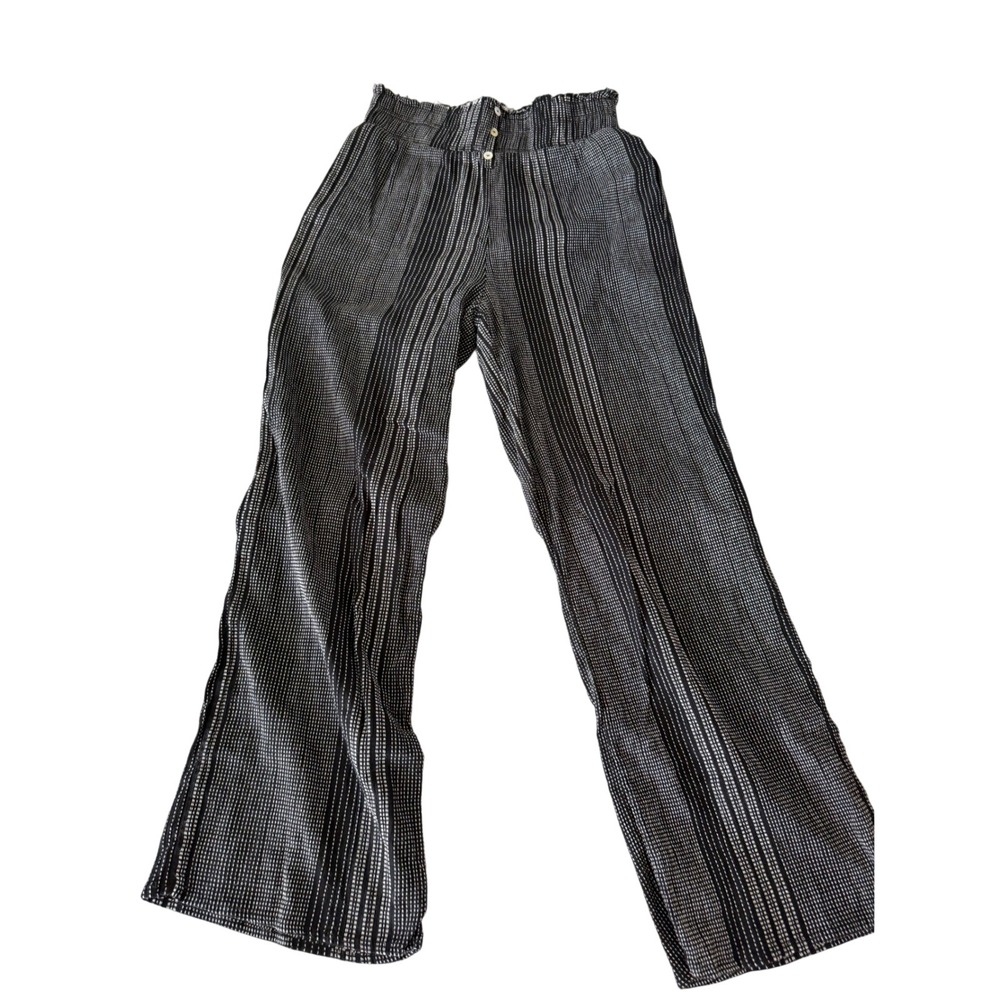 Trixxi Womens Small Black White Striped Wide Leg Pants Smocked High Rise Boho